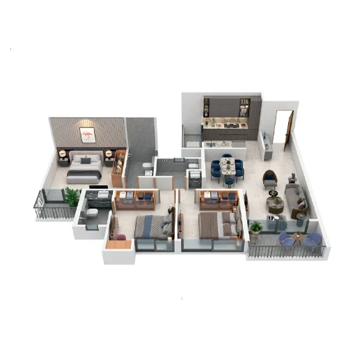 3 BHK Floor Plan at Hexa Towers Moshi, Dudulgaon Pune